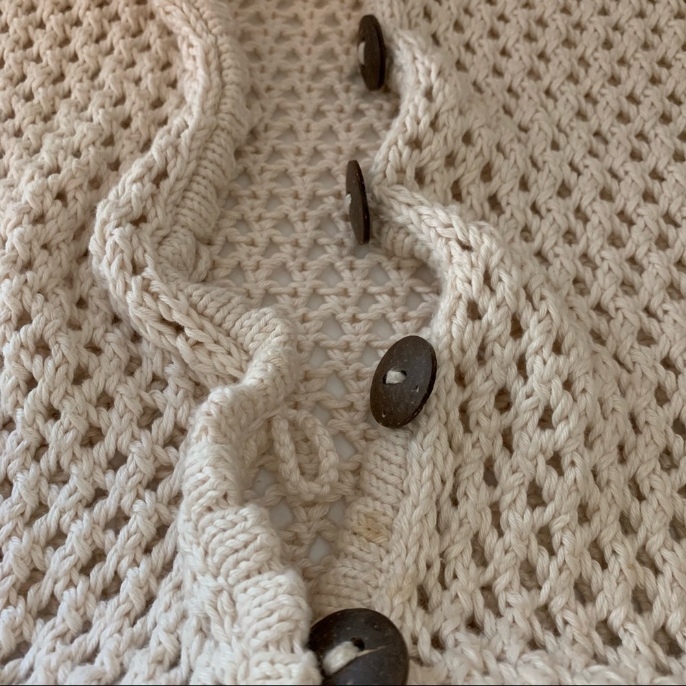 Pure Handknit Peace Hoodie Cotton Sweater, Cream, S/M - Picture 12 of 15